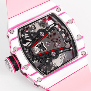 Montre mécanique squelette de style RM haut de gamme pour homme, boîtier dégradé blanc-rose, mouvement visible, bracelet rose, montre-bracelet de luxe sport - Product Image 5