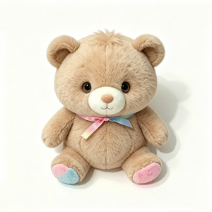 Customized Chubby sitting beige <b>bear</b> plushie, Soft neutral <b>bear</b> doll with rainbow, <b>Cute</b> pastel paw teddy cuddle plush - Product Image 3