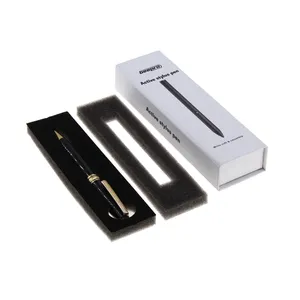 กล่องปากกากระดาษสีขาวหรูหรากล่องปากกาของขวัญกล่องใส่โฟมสีดำโลโก้ที่กำหนดเอง