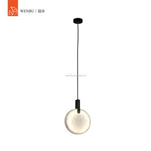 Lampe suspendue ronde en albâtre, laiton noir, pour chambre à coucher, villa, hôtel - Product Image 1