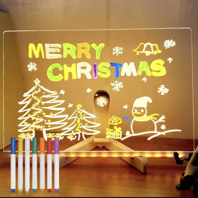 7 Color LED Drawing Pad Light-Up Acrylic Message Board with Luminous Stand for Home Desk Dry Erase Board Children Drawing Board