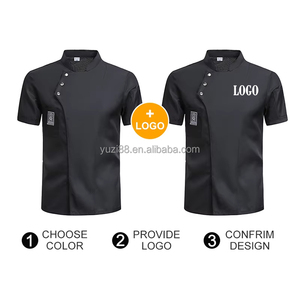 Cuisine Chef manteau veste à manches courtes cuisine Durable uniforme de travail couleur unie imperméable Restaurant Chef veste coton - Product Image 4
