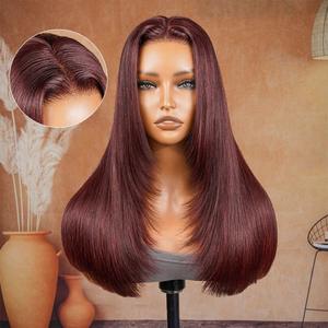 Alta calidad 613 Rubio Real cabello humano 99j peluca roja Color personalizado hueso sin pegamento Peluca de pelo liso Cierre de encaje peluca Frontal - Product Image 6