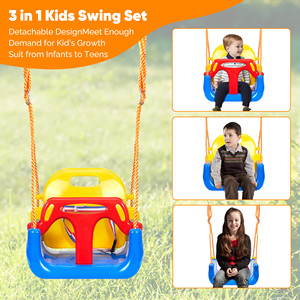 Ensemble de balançoires réglables 3-en-1 pour enfants, harnais de sécurité en corde PE, siège de balançoire anti-retournement pour bébé, pour jardin, aire de jeux, jouet d'extérieur pour enfants - Product Image 2