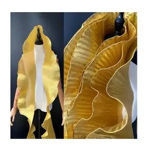 تيجيدو دي الأورجانزا الذهب الأصفر اللون مطوي كشكش الديكور اللباس استخدام المرحلة الأورجانزا النسيج