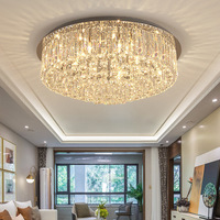 Lampe de plafond en cristal K9 avec base en métal électroplaqué PM, style européen luxueux et créatif, pour cuisine, salon, salle à manger, chambre, plafond bas