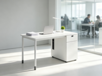 Poste de travail individuel commercial moderne et durable en MDF mélaminé avec trou pour câbles et tiroir latéral verrouillable
