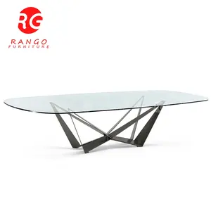 Modern design home furniture stainless table 10mm thickness glass dining table set