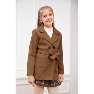 Gabardina clásica de invierno con doble botonadura para niños, chaqueta de guisante de mezcla de lana con cinturón, prendas de vestir de invierno para niñas y niños - Product Image 1