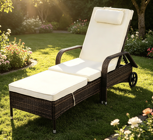 Sillón <span class=keywords><strong>Reclinable</strong></span> Individual Acolchado para Patio Exterior, <span class=keywords><strong>Tumbona</strong></span> Moderna de Mimbre para Playa, Villa, Jardín, Terraza y Proyectos - Product Image 1