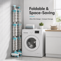 Séchoir à linge pliable Dreamland en acier inoxydable, 4 niveaux, mobile, robuste, pour intérieur et extérieur, avec ailes
