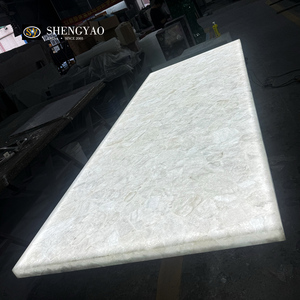 Tavolo da Pranzo Lungo in Pietra di Quarzo Bianco Traslucido Retroilluminato con Gemme di Lusso <span class=keywords><strong>per</strong></span> Villa e Hotel - Product Image 3