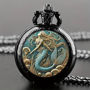 Exquisite <strong>Eco</strong>-<strong>Friendly</strong> Vintage Mermaid Pattern <strong>Pocket</strong> <strong>Watch</strong> Acrylic Glass Precise Quartz Movement <strong>Watch</strong> Great Gift for Women - Product Image 5