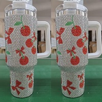 Bouteille d'eau personnalisée 40oz en acier inoxydable, gobelets isothermes sous vide avec strass et nœud, écologiques, avec poignée et paille