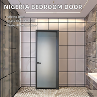 Porte coulissante en verre moderne, design contemporain, étanche, application intérieure pour salle de bain, ouverture latérale, matériau en alliage d'aluminium et verre