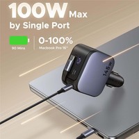 UGREEN 55910 USB-A + 2 USB-C 100W Pengisi Daya Mobil Cepat dengan Kabel USB-C 60W yang Dapat Ditarik untuk iPhone iPad MacBook