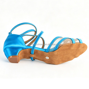 Nouvelles chaussures de danse à semelle souple bleu <span class=keywords><strong>aqua</strong></span>, chaussures de danse latine pour femmes, chaussures à talon bas pour filles, chaussures de salsa pour soirées, sandales d'intérieur pour femmes - Product Image 4
