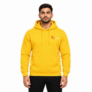 Tiierwear Men's <b>Yellow</b> Hooded Pullover <b>Hoodies</b> Regular Fit Cotton Fleece Casual Pullover with Front Pocket and Logo Print - Product Image 1