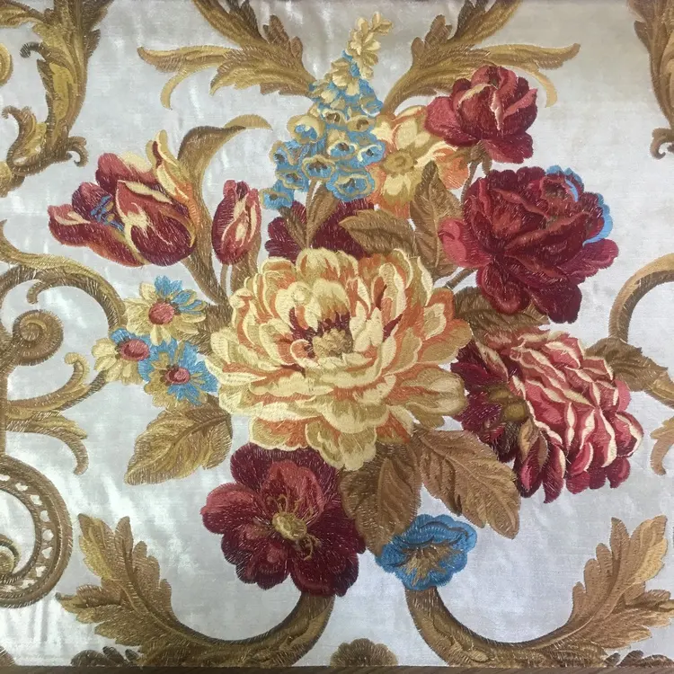 1675 Fabrik Großhandel Luxus bunte Blumen Samt bestickte Pailletten Sofa Vorhang Stoff