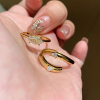 Bague ajustable de luxe en zircon marquise large empilable en deux parties au design unique pour femme, bijoux de mode