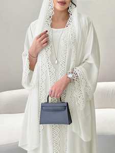 Abaya pour femmes, vêtements musulmans, abaya ouverte, vêtements islamiques, polyester, longueur au sol, manches longues, jalabiya de Ramadan avec dentelle - Product Image 4