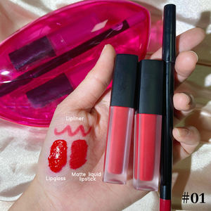 مجموعة شفاه بريق غير لامع مخصصة من العلامة التجارية الخاصة ، ملمع شفاه 3 في 1 أحمر شفاه 3 في 1 مع قلم شفاه ومجموعة ملمع شفاه وحزمة شفاه - Product Image 3