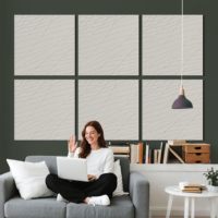 Nouvelle plaque acoustique auto-adhésive en fibre de polyester avec surface en tissu blanc, idéale pour les murs intérieurs