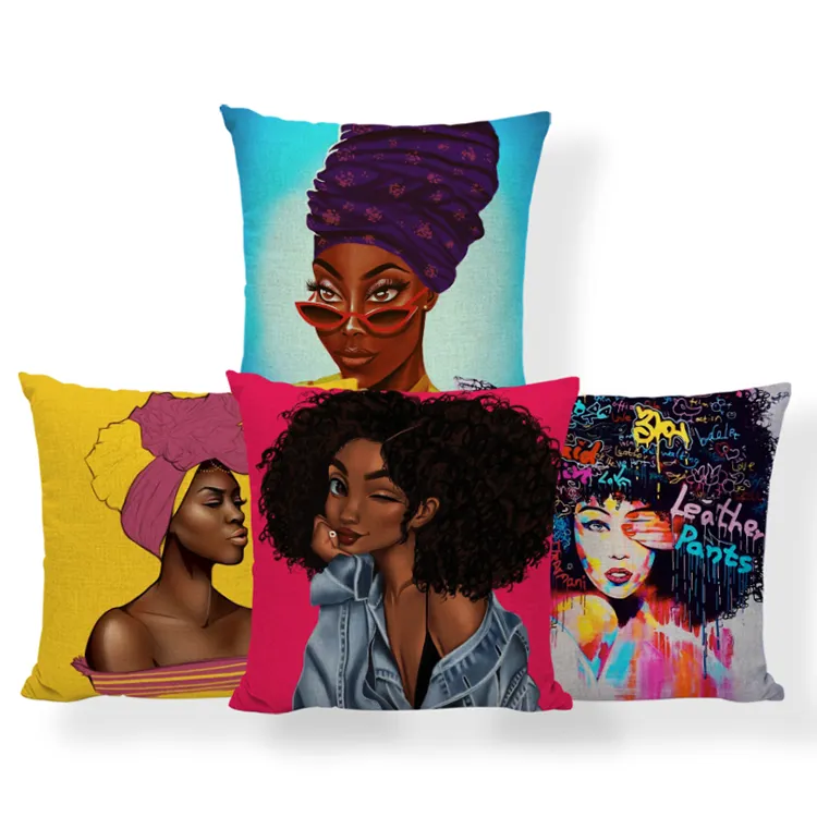 African Melanin Cushion Cover Black Girl Lady Beautiful Women Pillow Case