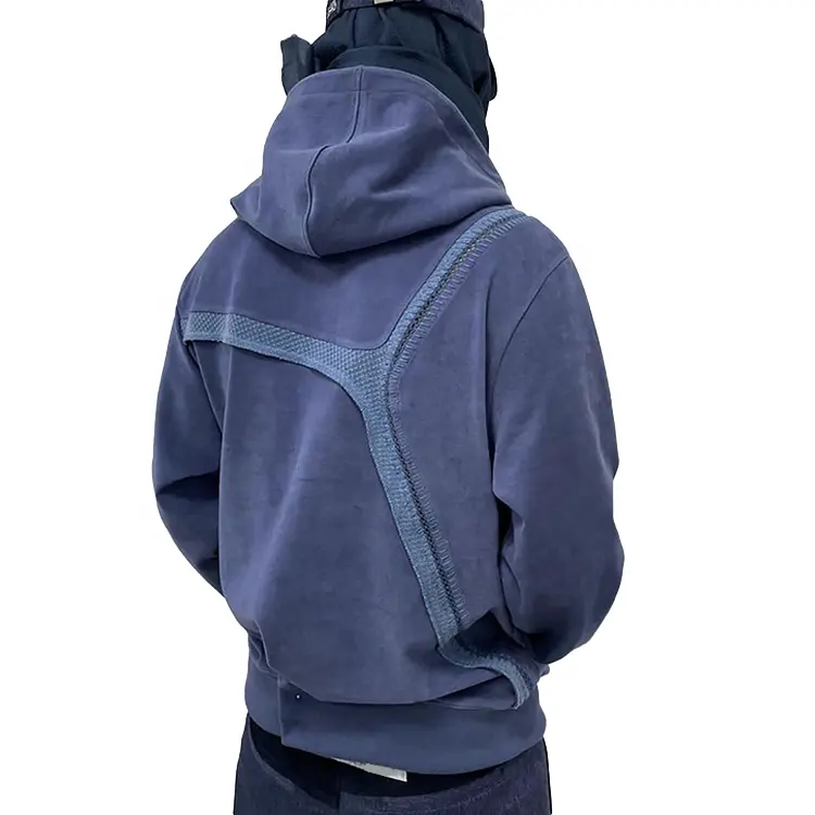 Ispinoz giysi tasarım waffle kumaş streatwear patchwork kazak kazak kesim kenar hoodie erkekler için
