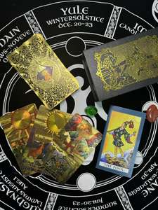 工場カスタム78枚 防水PVC金箔印刷タロットデッキ ホットスタンプ占い用トランプ ガイドブック付き - Product Image 2