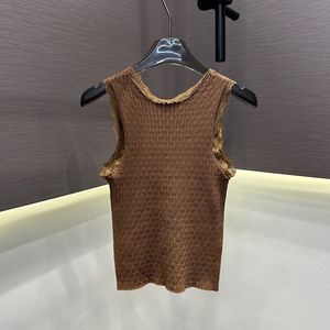 Top Elegante da Donna con Bordo in <span class=keywords><strong>Pizzo</strong></span> Bianco/Nero/Marrone, <span class=keywords><strong>Canotta</strong></span> Senza Maniche in Maglia Traforata Miu per l'Uso Quotidiano Estivo - Product Image 3