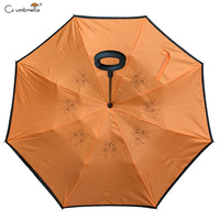 YS-8070 Parapluie inversé double couche en pongé 8K coupe-vent à ouverture et fermeture manuelle avec poignée en C, personnalisable avec logo