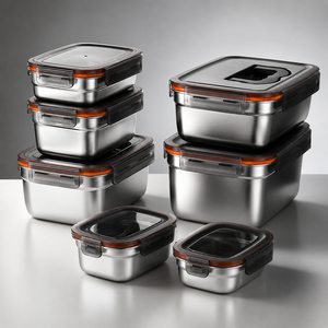 Crisper <b>Box</b> <b>Set</b> Stainless Steel 1/3/4pcs with Transparent Lid Airtight BPA Free Multipurpose Food Storage Container for Fruit - Product Image 1