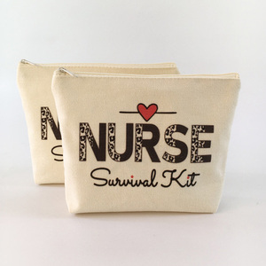 Sac cosmétique personnalisé populaire, sac cosmétique en toile de coton bio uni, organiseur cadeau - Product Image 5