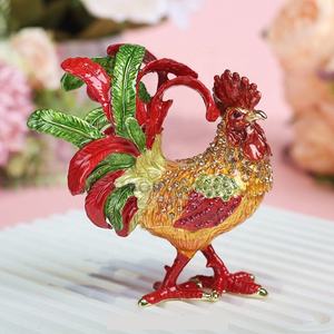2024 creativo nuevo diseño estilo chino puro hecho a mano Gallo <span class=keywords><strong>Metal</strong></span> esmalte joyero para decoración del hogar - Product Image 2
