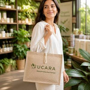 Bolsa de Yute UCARA con Asa de Cuerda, Logotipo y Texto Impresos, Bolsa de Compras de Arpillera Natural - Product Image 2