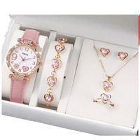 Montre à quartz populaire avec cadran diamanté et bracelet en cuir PU pour femme, ensemble de bracelets, vente en gros, ne comprend pas la boîte cadeau