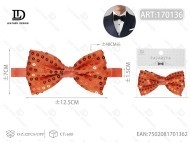 Papillon con Paillettes Arancione Pre-Annodato, Accessorio Metallico per Feste - Product Image 1