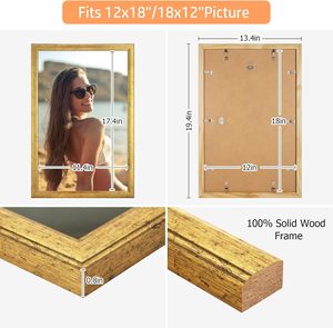 <span class=keywords><strong>Cadre</strong></span> <span class=keywords><strong>photo</strong></span> vintage en bois doré 12x18 avec <span class=keywords><strong>plexiglas</strong></span> incassable pour l'affichage mural des œuvres d'art - Product Image 1