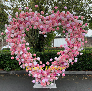 مصنوع يدويًا وردي وقلب وردي وقلب قوس زهور على شكل قلب خلفية زهور قوس زفاف لعيد الحب - Product Image 4