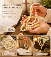 66 Butir Tasbih Imitasi Amber Rusia 12mm, Rosario Muslim dengan Pola Marmer, untuk Ibadah Islam & Hadiah Idul Fitri