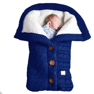 Neonato neonato bottone lavorato a maglia inverno caldo sacchi a pelo Swaddle Wrap fasce passeggino avvolgere coperta per bambini sacchi a pelo