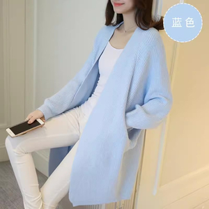 Bat Sleeve Cardigan Sweater Coat Mulheres Mid-length 2025 Primavera e Outono Inverno Nova Versão Coreana do Casaco de Camisola Solta - Product Image 2