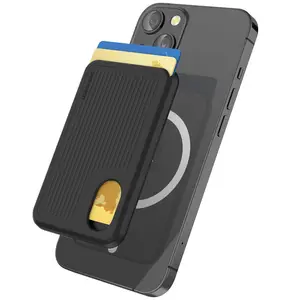 Mini Portable Pocket vertical grain silicone Cover Card phone Magnetic Card Holder Case