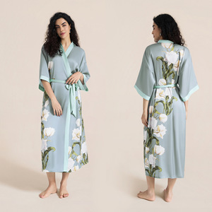 Robe de chambre en satin pour <span class=keywords><strong>femme</strong></span>, <span class=keywords><strong>grande</strong></span> <span class=keywords><strong>taille</strong></span>, manches trois-quarts, longue, rafraîchissante, style kimono, vêtement d'intérieur, peignoir de nuit - Product Image 5