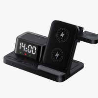 18W Klokwekker Magnetische Draadloze Oplader met Type-C Poort - 3-in-1 Oplaadstation met standaard voor Telefoons, Smartwatches en Hoofdtelefoons