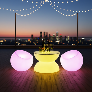 Mesa de Centro Moderna con Diseño Redondo de Plástico y Barras LED, Mueble de <span class=keywords><strong>Bar</strong></span> Luminoso para Interiores/Exteriores, Barras LED Únicas - Product Image 4