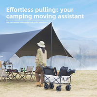 Chariot pliable pour le camping en plein air, chariot en métal pliable à quatre roues avec poignée rétractable, à tirer pour les pique-niques et les campings