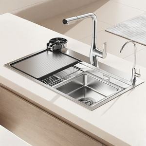 Évier de cuisine multifonctionnel intégré à grande cuve unique en acier inoxydable 304, antirouille et durable – Offre spéciale - Product Image 1