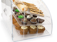 Vitrine de présentation alimentaire en acrylique personnalisée de haute qualité avec 3 plateaux en plastique, présentoir en plexiglas, boîte à gâteaux en plexiglas, boîte alimentaire en plexiglas